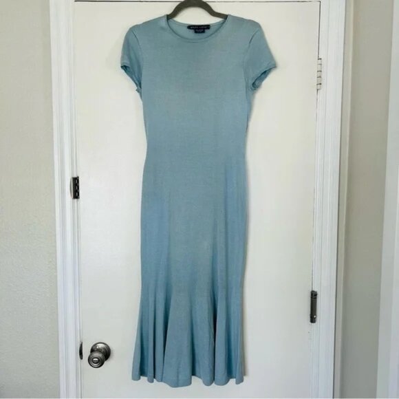Ralph Lauren Blue Label Silk Short Sleeve Fitted Midi Dress Dusty Blue - Medium - Picture 1 of 16